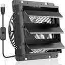 HG Power 10 Inch Shutter Exhaust Fan, 647CFM Quiet Garage Exhaust Fan with 8 Foot Long ON/OFF Switch Cable for Chicken Coop, Shed, Basement, Gable, Kitchen, Attic Ventilation Use, Black