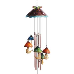 EVOLUX Wind Chimes for Outside, Mushroom Wind Chime Garden Decor Outdoor, Yard Decorations Wind Chimes Gifts for Mom Grandma Women Housewarming Gift, Green, 70-FL (brown)