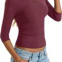Eachyes Womens 3/4 Length Sleeve Boat Neck Tops Casual Slim Fit T-Shirts Basic Tees Spring Summer Outfits Clothes (Red, S)