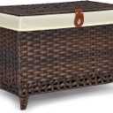 Honjourai Wicker Storage Basket with Lid,Rattan Shelf Basket with Removable Liner Bag,200L Storage Bin,Storage Trunk with Heightened Feet,Storage Container for Wardrobe,Home Organizer