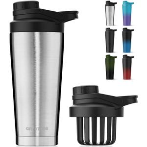 Stainless Steel Shaker Bottle with Noise-Free Design - Patented 24 oz Insulated Metal Shakers Bottles Cup for Protein Mixes and Pre Workout 100% Leak Proof (Steel)