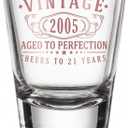 Vintage 2005 Rose Gold Printed 1pk Shot Glass 1.75oz - Happy 21st Birthday Gifts Women Men, Cheers to 21 Years, Turning 21 Party Favors Woman Decorations Decor, Anniversary Bday, 1.0