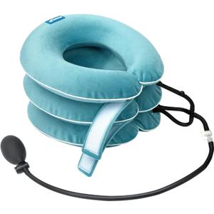 Cervical Neck Traction Device for Neck Pain Relief - Inflatable Neck Stretcher Traction Collar for Neck Decompression - Best Home Use Neck Brace Pump (Blue Plush)