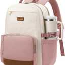 LOVEVOOK Laptop Backpack for Women with Pouch Pocket for Large Capacity Cup,17 Inch Teacher Nurse College Work Backpack Purse,Waterproof Laptop Bag Computer Back Pack for Travel, Beige-Pink-Brown