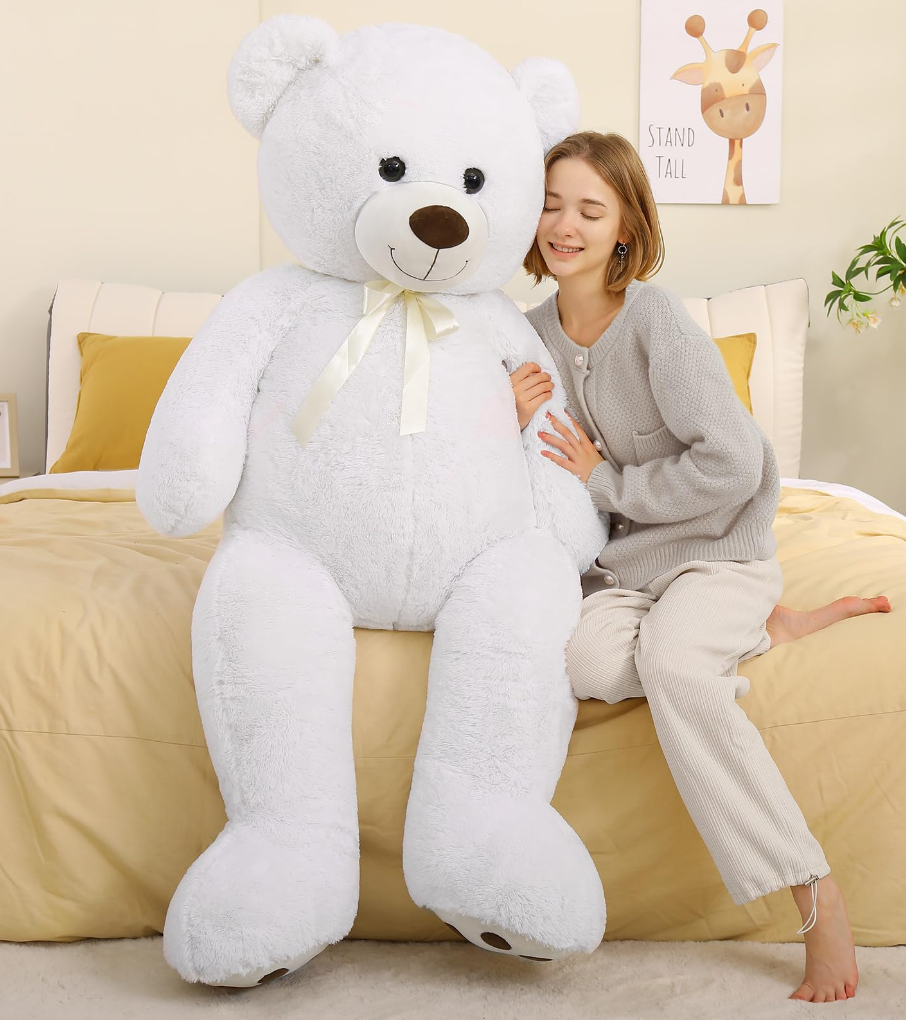 Tezituor Giant Teddy Bear 5ft, Large White Teddy Bear Plush Toy 59", Fluffy and Soft Teddy Bear Stuffed Animal for Girlfriend, Boyfriend, Birthday, Anniversary
