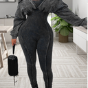 Voghtic Women's Sexy v Neck Bodycon Jumpsuit Distressed Long Sleeve Full Length Leggings Stretch One Piece Outfits M