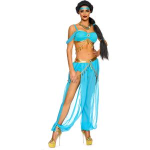 Spooktacular Creations Arabian Princess Costume Women, Fairy Dance Outfit Adult Teal Fancy Set for Halloween Cosplay Parites (Large)