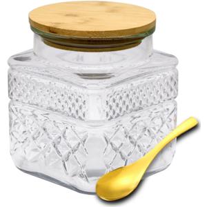 Viovian Decorative Glass Jar with Lid and Spoon 38 OZ Square Thick Glass Storage Jars Airtight Lids Clear Vintage Canister Container for Food Candy Cookie Sugar Coffee Tea Nuts Snack Dog Treat