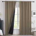 Deconovo 100% Blackout Curtains with Liner, Thermal Insulated, Noise-Damping, Oeko-TEX Certified, Grommet Top, 4 Panels, Khaki, 52W x 63L