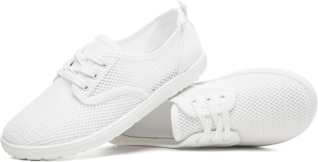 THATXUAOV Women's Breathable Mesh Tennis Shoes - Lightweight Low Top Lace-Up Canvas White Sneakers for Casual Walking, Sports, and Everyday Comfort (9)