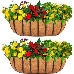 16 Inch Window Baskets with Coconut Liner Outdoor Wall Planter for Plants Long Window Flower Box for Porch Fence Patio Outdoor2 Pack
