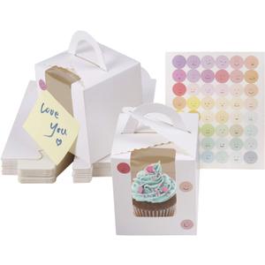 30 Pcs Individual Cupcake Boxes White Single Cupcake Boxes 1 Hole Cake Box with Clear Window Inserts and 2 Sheets of Stickers for Wedding Birthday Party Favors