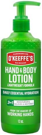 O'Keeffe's Hand and Body Lotion with Glycerin and Shea Butter - 12 oz Pump (1 Pack) - Daily Essential Hydration, Heals & Relieves Extremely Dry Skin (No Pump)
