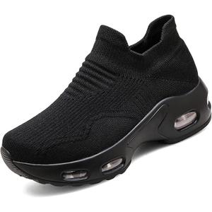 Mesh Orthopedic Walking Shoes for Women Casual Round Toe Non Slip Platform Comfort Air Cushion Arch Support Slip On Sock Sneakers Lightweight Work Running Nurse Shoes (9, Black)