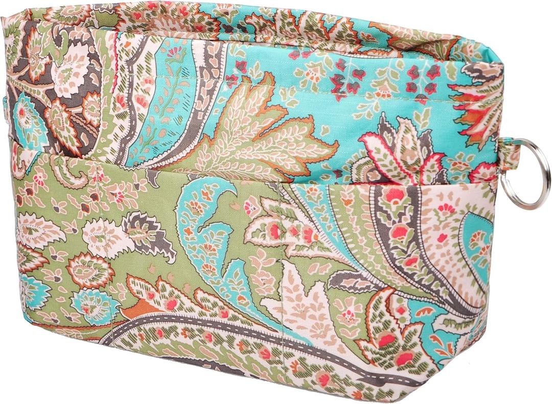 Vercord Purse Organizer Insert Bag Tote Handbags Pocketbook Inserts Organizers Zipper 11 Pockets Peacock Flower Large