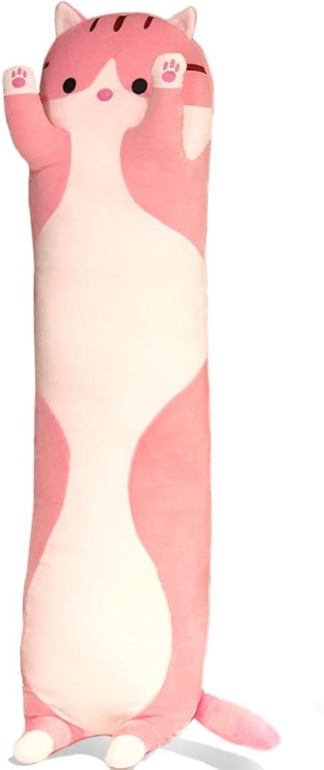 Pink Cat Long Plush Pillow Kitty Stuffed Animals Soft Sleeping Throw Pillow Doll Toy (Pink,18inches)