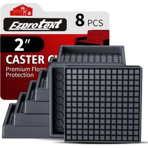 Ezprotekt Non Slip Furniture Coasters - 2 Non Skid Furniture Pads for Hardwoods Floors, 8 Pcs Square Rubber Furniture Caster Cups Floor Protectors for Bed Couch Chair Desk (Black)