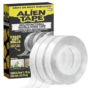 ALIEN TAPE Double Sided Tape Heavy Duty, Nano Tape, Double Sided Mounting Tape, Heavy Duty Double Sided Tape for Walls, Wall Tape, Clear Adhesive Tape for Poster Photo Wall Décor As Seen on TV 30 Feet
