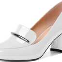 Eldof Women's Pumps Block Heel Round Toe Slip On Chunky Loafer Heel Dress Shoes Pumps for Women 2.5 Inches (8, White)