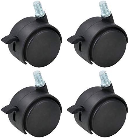 1.5 Inch M8×1.25 Threaded Stem Nylon Swivel Caster Wheels with Brake – Floor-Protecting Light-Duty Replacement for Carts, Office Chairs & Furniture, Not fit for 5/16-18(30 kg Total, 4-Pack)