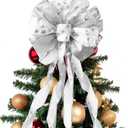 45 * 13Inch Christmas Tree Topper Bow Decoration, Large Glitter Tree Decoration Ornaments(Silver)
