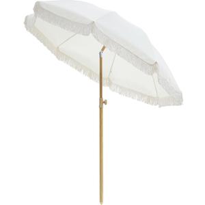 6.5FT Boho Patio Umbrella with Fringe,UPF50+ Outdoor Umbrella with Fiberglass Ribs and Push Button Tilt, Tassels Umbrella for Beach, Terrace, Picnic
