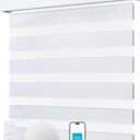 Smart Zebra Blinds for Windows, Alexa Motorized Zebra Shades with Remote Control, Automatic Electric Power Roller Blinds for Indoor Windows (25" W X 72" H, White)