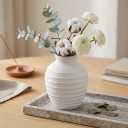 Ceramic Flower Vase 7 Inch Modern Farmhouse Vases Rustic Decorative Vase Home Decor Minimalist Handcrafted Pottery Terracotta Centerpiece Vases for Living Room,Bedroom,Table,Weddings,Office-White