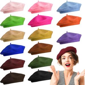 Honoson 15 Pieces Women Wool Beret Hat Wool French Beret Hat Artist Cap Winter Solid Color Cap for Women (Elegant Color)