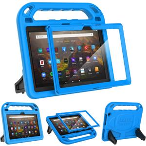 MENZO Fire HD 10 Tablet Case for Kids (13th/11th Generation, 2023/2021 Release), Lightweight Handheld Shockproof Case Built-in Screen Protector with Handle Stand, Blue