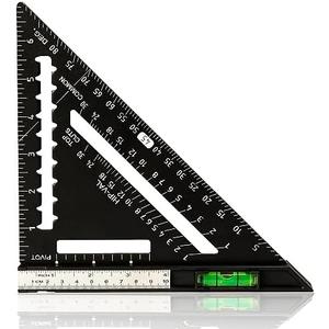 Beslands 7 inch Rafter Square with Level, Aluminum Metal Triangle Ruler Carpenter Square Woodworking Layout Tool Aluminum Triangle Tool Stainless Steel Ruler (Black)