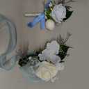 Fnize Blue Corsage and Boutonniere Set for Bride Groom Bridesmaids Groomsmen Wedding Homecoming Flowers Prom Suit Accessories, Rose Boutonniere and Wrist Corsage Flower