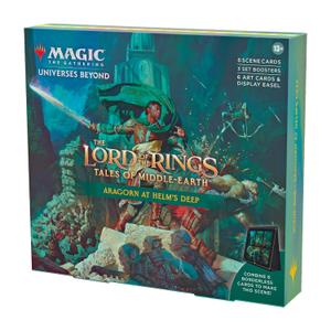 Magic The Gathering The Lord of The Rings: Tales of Middle-Earth Scene Box - Aragorn at Helms Deep (6 Scene Cards, 6 Art Cards, 3 Set Boosters + Display Easel) 