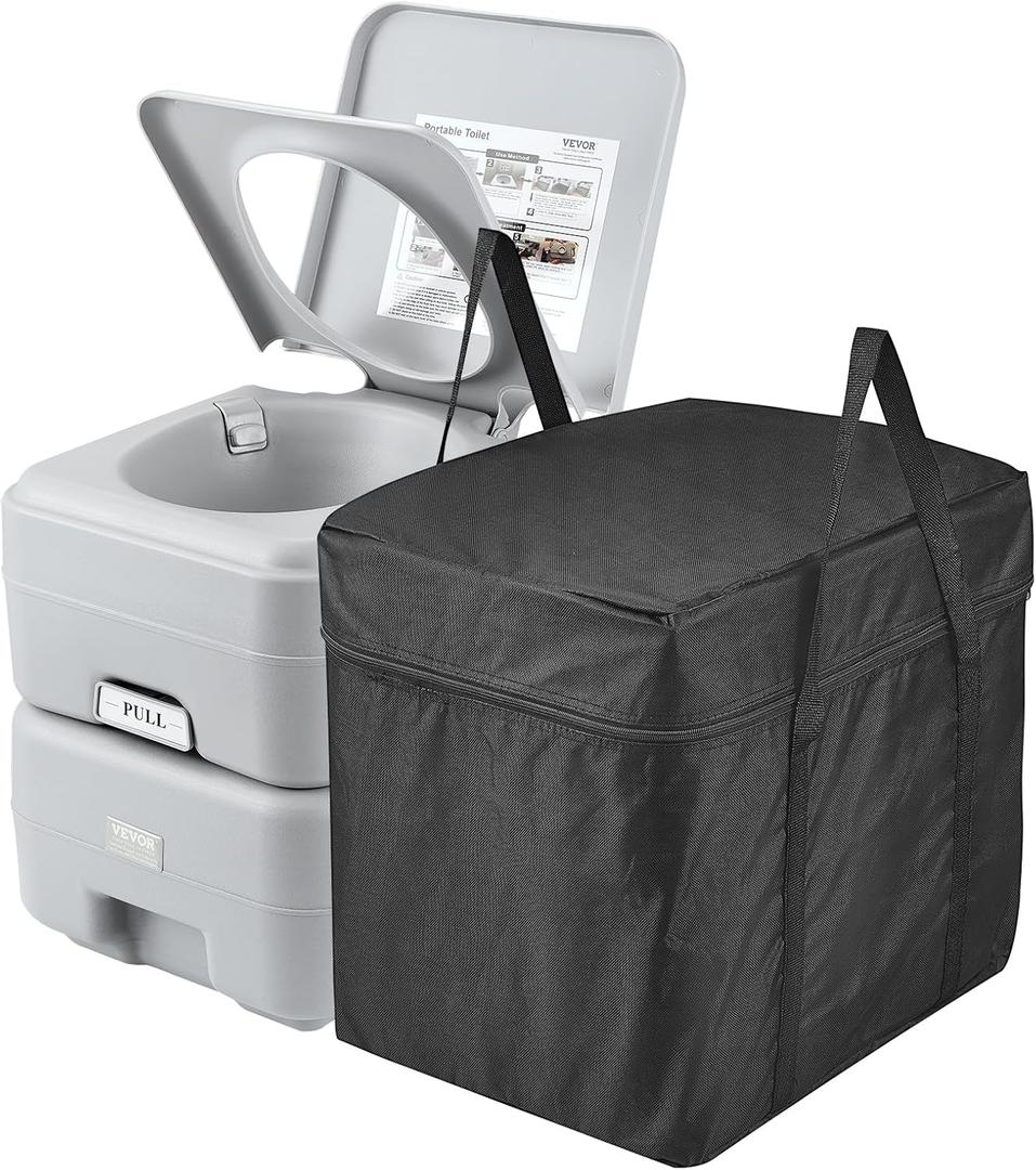 VEVOR Portable Toilet for Camping, RV Toilet with Carry Bag, 5.3 Gal Waste Tank & 3.2 Gal Flush Tank, Push-Button Pressurized Flush Commode, Leak-proof and Odorless Travel Toilet for Camping Car
