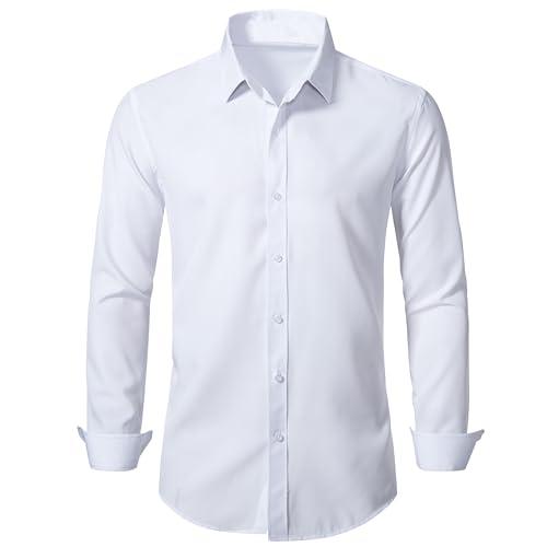 BEILU Stretch Mens Slim Fit Dress Shirts Formal Long Sleeve Button Down Shirts White Small
