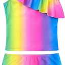 Girls Tankini Swimsuit Two Piece Bathing Suit Colorful Toddler Kids Ruffle Swimwear Adjustable Strap Summer Beach