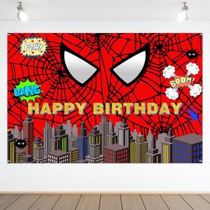 Red Spider Web Backdrop Party Decoration Supplies, 6 x 4ft Super Heros Photo Decor Banner for Boys Baby Shower Birthday Party Photography Background (Red Spider)
