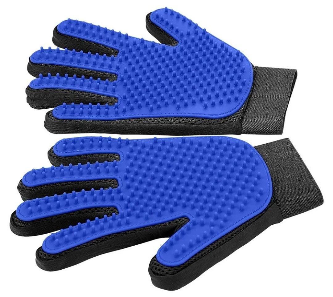 Upgrade Efficient Pet Hair Remover Gloves - Gentle Shedding Brushes for Dogs, Cats & Horses with Long and Short Hair - 1 Pair (Blue)