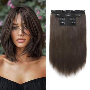 Hair Extensions, 10" Short Clip in Hair Extensions 4PCS Straight Natural Soft Synthetic Hairpiece for Women- Golden Blonde with Highlights (Chocolate Brown)