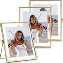 Amyhill 3 Set Gold Floating Picture Frame 7x9 Inch for Picture Sizes 5x7,4x6, 6x8, Vertical Tabletop Display Metal Floating Frame Classy Gift for Wedding Birthday Christmas Home Office Decor