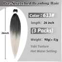 Pre stretched Braiding Hair 26 Inch Braiding Hair Extensions Hot Water Setting Synthetic Hair Pre Stretched Crochet Braids Hair(26 Inch,3Packs,1B/Silver#