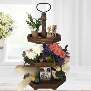 MRPAPA 3-Tier Rustic Black Wooden Serving Tray | Farmhouse Cupcake Stand & Kitchen Organizer | 27"x15" Tall Tiered Tray for Dining Table, Fall Decor, Country Home Decor