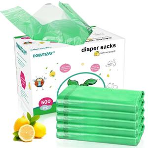 Baby Disposable Diaper Bags 500 Count Easy-To-Tie Diaper Sacks Enhanced Odor Control with Lemon Scent for Diaper Disposal or Pet Waste