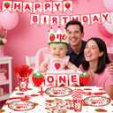 Strawberry 1st Birthday Decorations Berry 1st Birthday Party Supplies Include Glitter Photo Banner Plates Napkins Cups Tablecloth for Sweet One Girls Party Supplies Baby Shower Decor Serve 50