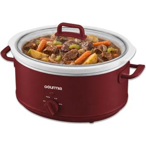 Gourmia Slow Cooker – 7 Quart, Manual Controls, Removable Stoneware, Red