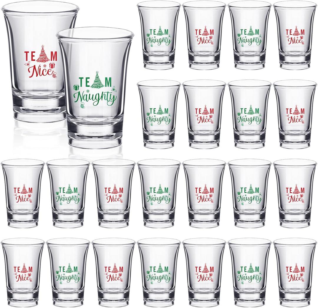 Nosiny 24 Pcs Christmas Shot Glasses 1.2 oz Team Naughty Team Nice Novelty Acrylic Shot Cups Acrylic Clear Christmas Party Favors for Adults Supplies Gifts (Tree Style)