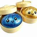 2pcs Glitter Dumpling Squishy, Mystery Glitter Dumpling Squishies Box, Colorful Dumplings Stress Balls Fidget Sensory Toy, Soft Squeeze Decompression Dough for Anxiety Relief Fidget(Blue+Golden)