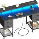 Huuger 55 inch Computer Desk with Power Outlets & 4 Drawers Gaming Desk with LED Lights, Home Office Desk with Large Storage Space for Bedroom, Work from Home, Black