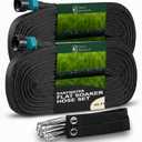 100 FT Flat Soaker Hose (2 x 50 FT) – Drip Irrigation for Garden Beds, Raised Beds & Landscaping – Kink-Resistant, Even Watering, Includes 16 Steel Stakes & Storage Straps