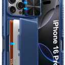 ATATOO for iPhone 16 Pro Wallet Case, Built-in Card Holder (3-5 Cards) & Slide Camera Cover & RFID Blocking, Military Grade Protection, Rugged Shockproof Phone Case for iPhone 16 Pro 6.3", Blue